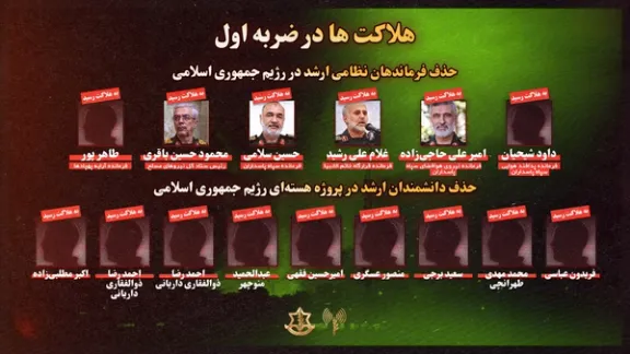 قائمة إسرائيلية بمسؤولي النظام الإيراني الذين قُتلوا تحت عنوان "الهلاك في الضربة الأولى"