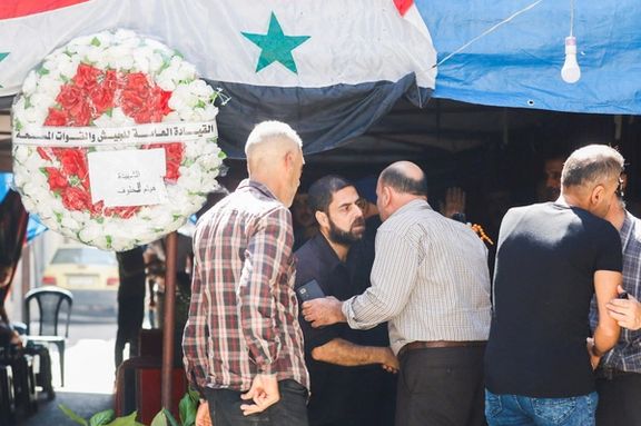 People pay condolences to the family of Hyam al-Makhlouf, who died in an attack on the military academy, in Homs, Syria October 6, 2023.