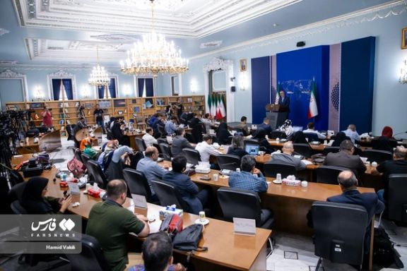 Iran’s Foreign Ministry spokesman Nasser Kanaani during his weekly press briefing in Tehran on August 7, 2023