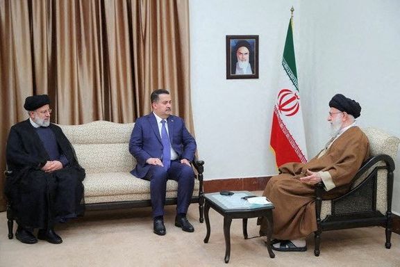 Iraqi Prime Minister Mohammed Shia al-Sudani meets with Iranian President Ebrahim Raisi and Iran's ruler Ali Khamenei in Tehran, November 6, 2023.