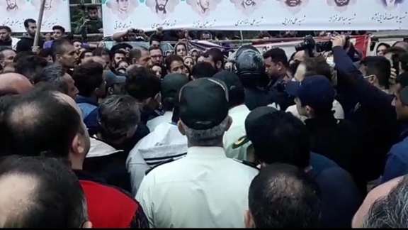 A group of residents of the village of Saravan in Iran’s northern Gilan province clash with police on April 28, 2022.