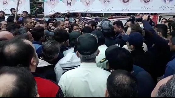 A group of residents of the village of Saravan in Iran’s northern Gilan province clash with police on April 28, 2022.