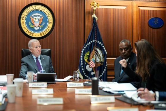 US President Joe Biden is briefed by members of the national security team in the Situation Room on Monday Jan 29, 2024 on the latest developments regarding the attack on US service members in northeastern Jordan on Saturday night Jan 27, 2024.