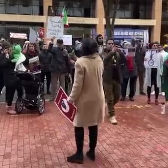 Iranians protest outside an embassy of the Islamic Republic