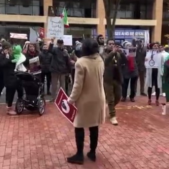 Iranians protest outside an embassy of the Islamic Republic