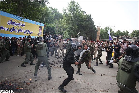 A drill for crackdown on street protests by members of IRGC’s Basij paramilitary force (file photo)