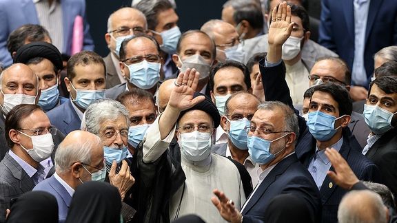 President Raisi surrounded by parliament hardliners during his inauguration in August 2021.