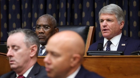 House Foreign Affairs Committee ranking member Representative Michael McCaul (R-TX) (right) during a committee hearing in Washington on September 13, 2021
