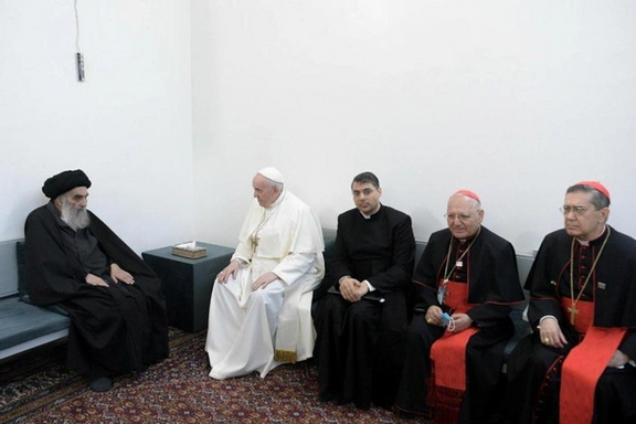 دیدار آیتالله سیستانی با پاپ فرانسیس؛ تاکید بر صلح و امنیت برای مسیحیان عراق