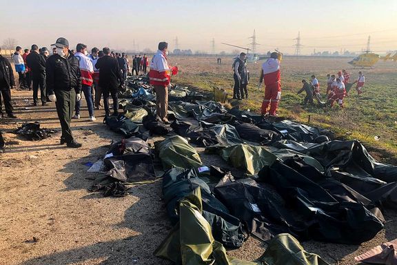 The scene at the crash site of the Ukrainian airliner on January 8, 2020
