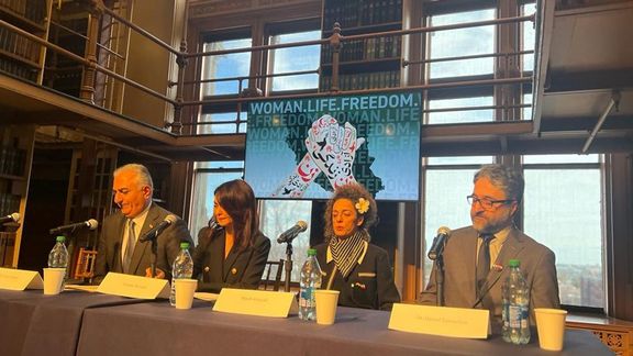 (Left to right) Prince Reza Pahlavi, Nazanin Boniadi, Masih Alinejad, Hamed Esmaeilion