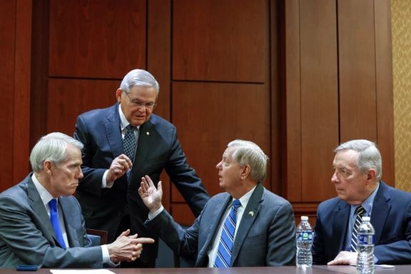 United States Senators Rob Portman (R-OH), Bob Menendez (D-NJ), Lindsey Graham (R-SC), and Dick Durbin (D-IL) at the United States Capitol in Washington on December 6, 2022