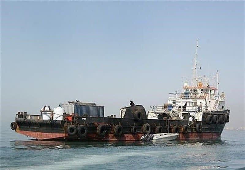 A foreign tugboat seized by Iranian authorities in the northern Persian Gulf over alleged fuel smuggling, in an image published by IRNA.
