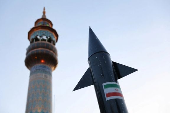 A model of a missile is seen during a celebration following the IRGC attack on Israel, in Tehran, Iran, April 15, 2024.