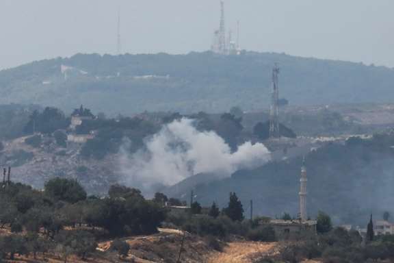 Smoke rises from Dhayra village after Israeli shelling as pictured from the Lebanese town of Marwahin, near the border with Israel, southern Lebanon, October 11, 2023.