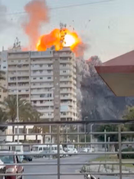 Flames rise following a strike in Tyre, Lebanon, on May 28, 2026, in this screengrab obtained from a social media video.