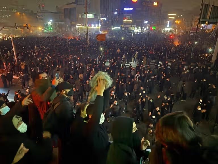 Crowds take part in anti-government protests in Tehran in January 2026.