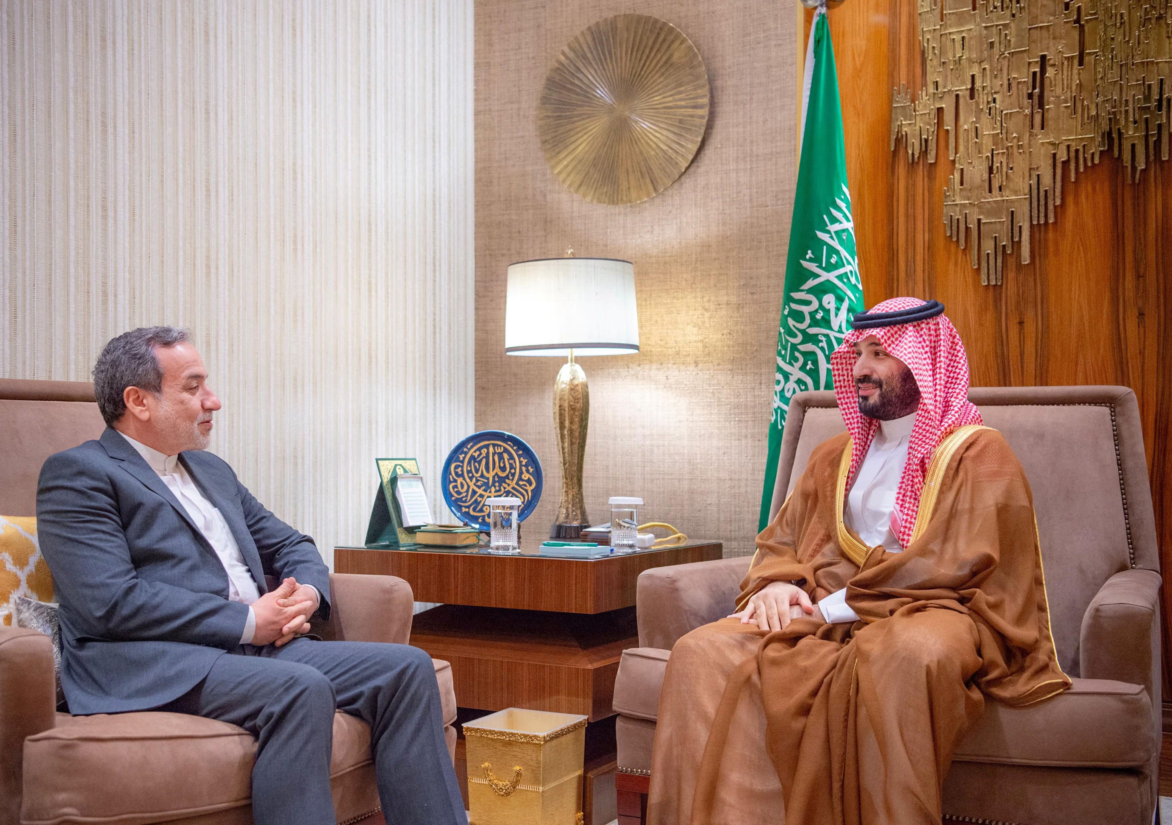 Saudi Crown Prince Mohammed bin Salman receives Iran's Foreign Minister Abbas Araqchi in Riyadh, Saudi Arabia, October 09, 2024. 