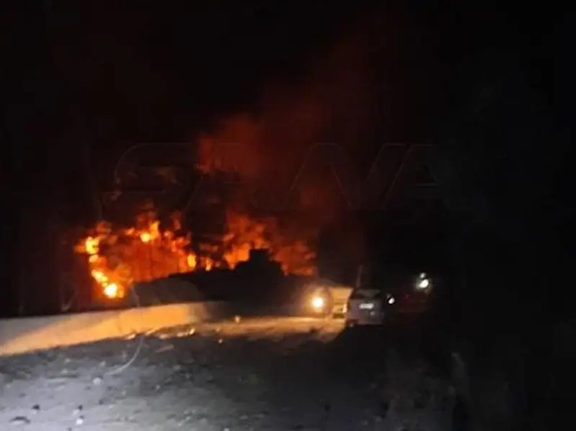 An explosion in Masyaf as a result of an Israeli airstrike