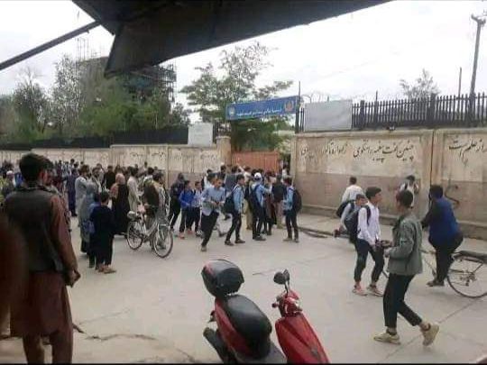 Students running in panic after a blast at a boys school in a neighborhood mostly populated by the Shia Hazarah community in the western part of Kabul on April 19, 2022
