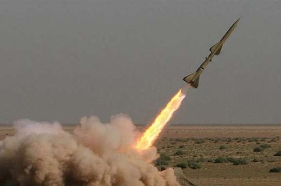 An Iranian Ghadr missile being fired during tests. Undated