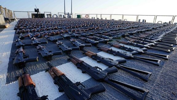 A photo of AK-47s seized while being transferred from the IRGC to the Houthis in Yemen