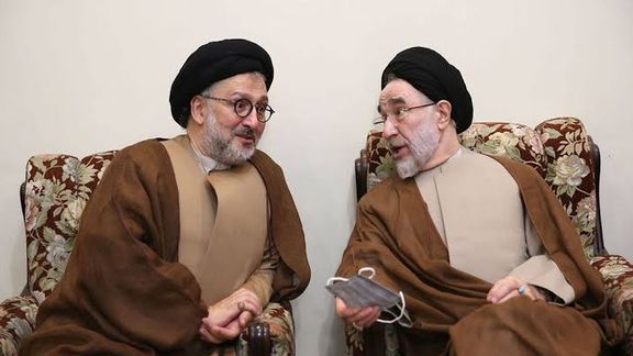 Former Presidential Adviser Mohammad Ali Abtahi (left) and former president Mohammad Khatami