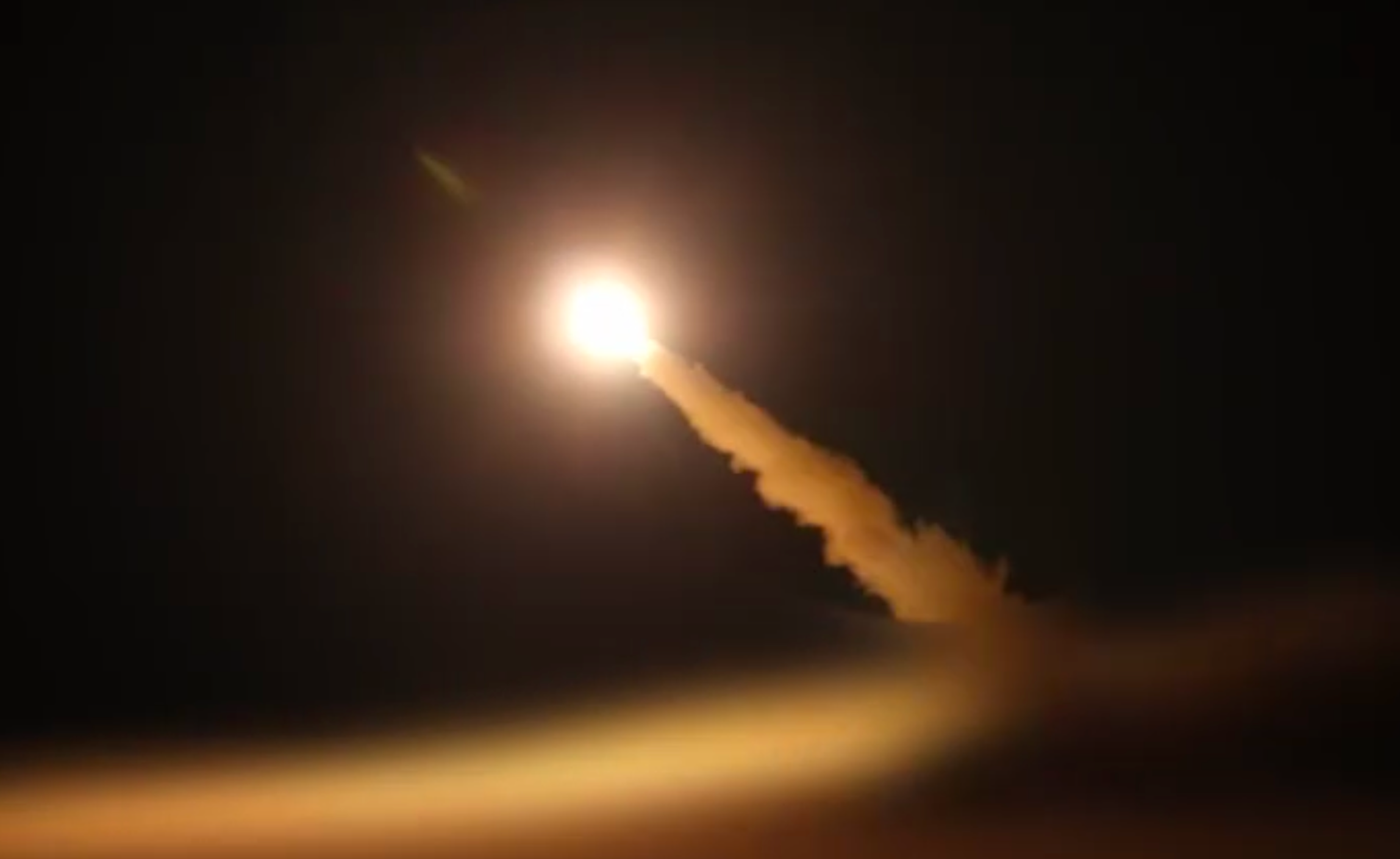 A screen-grab from a video released by the IRGC purporting to show missiles being launched toward US warships