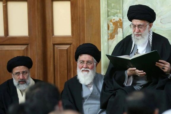 Ayatollah Ahmad Alamolhoda (C) with Ali Khamenei and Ebrahim Raisi. Undated