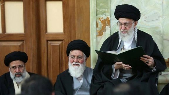 Alamolhoda (C) seen with Supreme Leader Ali Khamenei and his son-in-law President Ebrahim Raisi. Undated