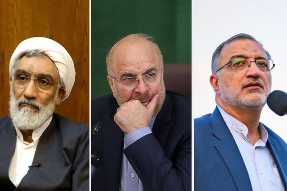 Presidential candidates from left to right: Mostafa Pourmohammadi, Mohammad Bagher Ghalibaf, Alireza Zakani