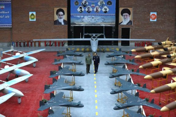 Major General Abdul Rahim Mousavi, commander of Iran’s army and Defense Minister Aziz Nasirzadeh were pictured walking among the drones at an undisclosed location. (January 2024)