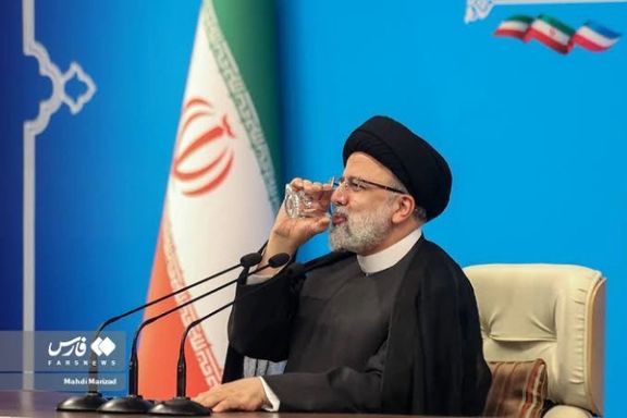Iranian President Ebrahim Raisi during a press conference in Tehran