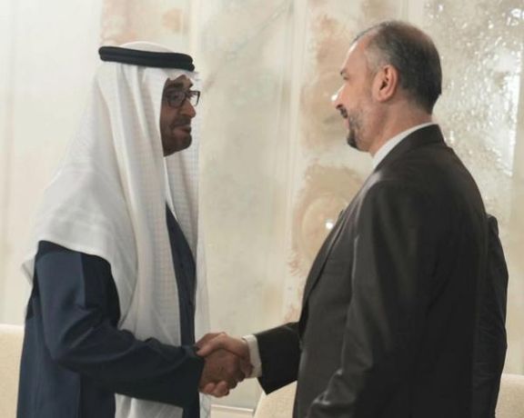 Iranian Foreign Minister Hossein Amir-Abdollahian meets with Sheikh Mohamed bin Zayed, the president of the United Arab Emirates in Abu Dhabi on June 22, 2023.