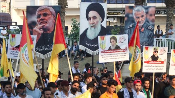 Pro-Iran Shiite militant groups project power in Iraq. Undated