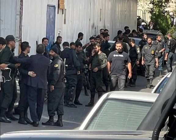 Iranian security forces waiting in Tehran to attack a university on October 3, 2022