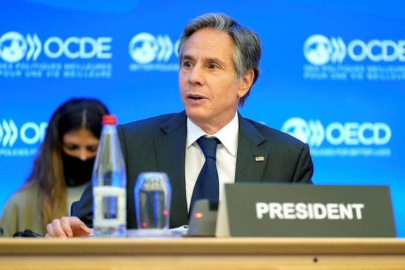 US Secretary of State Antony Blinken speaks during the OECD Meeting, in Paris, October 6, 2021
