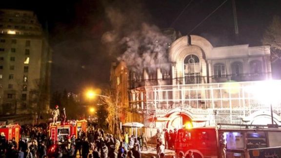 Saudi Arabia's embassy burning after mobs ransacked the building in January 2016.