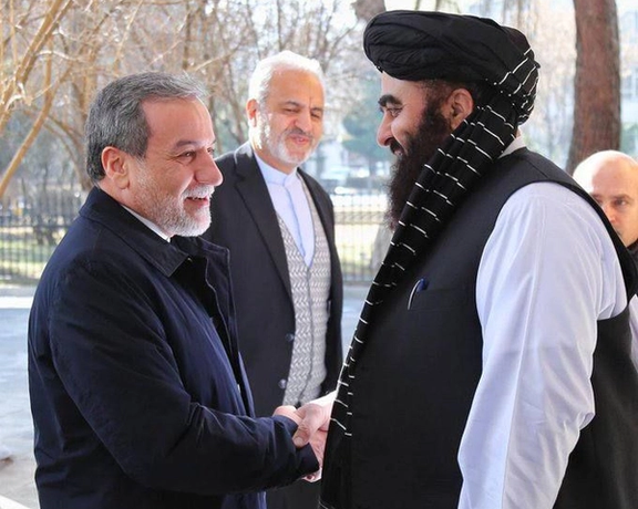 Iranian Foreign Minister Abbas Araghchi meets with the acting Minister of Foreign Affairs of Afghanistan Amir Khan Muttaqi