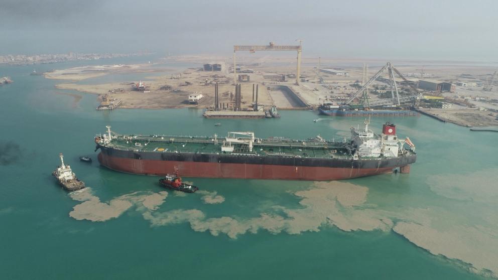 A tanker carrying Iranian oil is seen at a Venezuelan port in June 2022