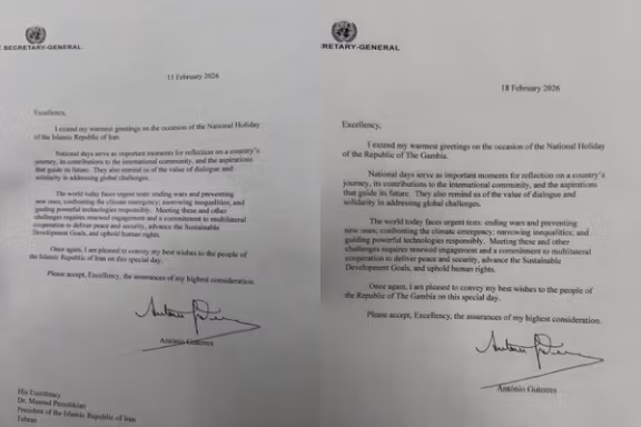تصویری از نامههای ارسال شده دبیرکل به جمهوری اسلامی و جمهوری گامبیا