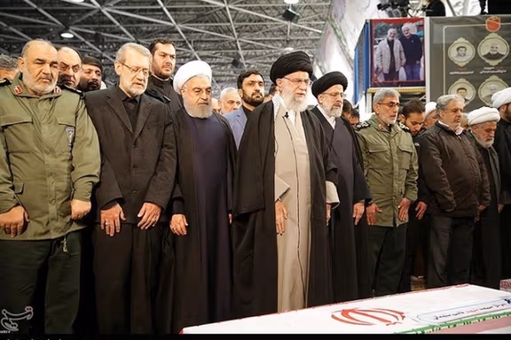 Iran's top leaders paying respects to Qasem Soleimani's coffin in January 2020