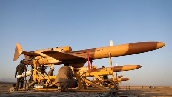 Iranian drones displayed during military drills on August 24, 2022