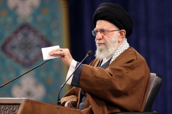 Ali Khamenei speaking in a video link on Thursday.