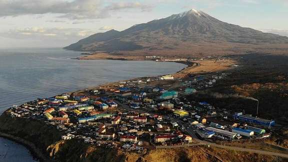 A coastline along one of the Kuril Islands