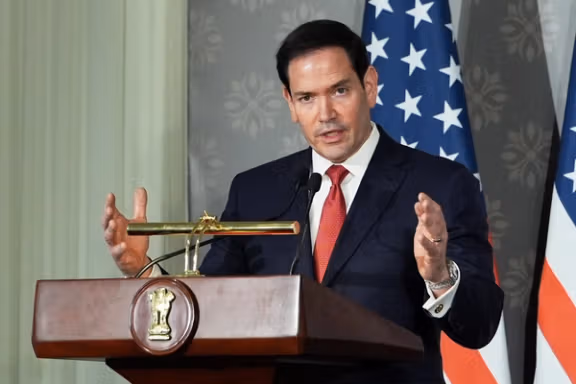 US Secretary of State Marco Rubio speaks at a joint presser with India’s Minister of External Affairs S. Jaishankar (not pictured) following their talks in New Delhi on May 24, 2026.