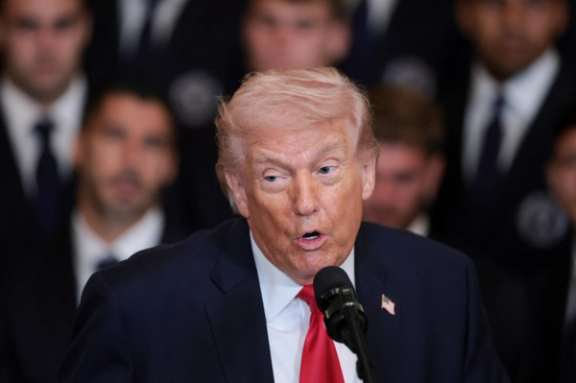 US President Donald Trump speaks in an event to honour reigning Major League Soccer (MLS) champion Inter Miami CF, March 5, 2026