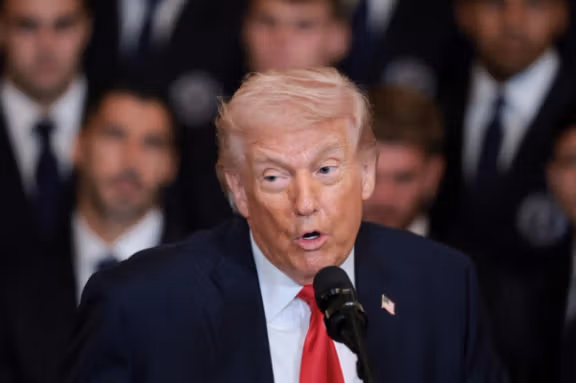 US President Donald Trump speaks in an event to honour reigning Major League Soccer (MLS) champion Inter Miami CF, March 5, 2026