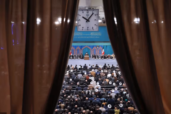 Iran’s Supreme Leader Ali Khamenei during a meeting with a group of Quran reciters in Tehran on February 2, 2025