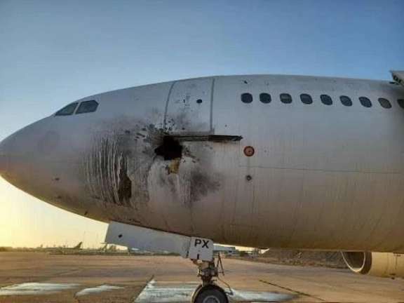 An unused Iraqi passenger plane hit with a rocket at Baghdad airport. January 28, 2202